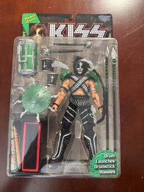 NIB KISS Peter Criss Green Warrior Action Figure - Collectible Musical Figure